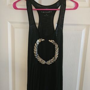 Caesars Black Tank Top with Gold Sequin Design